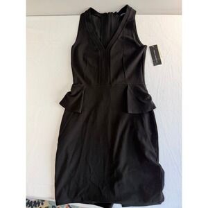 French Connection Peplum Dress Womens 8 Black V-Neck Sleeveless Classic work